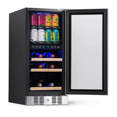 NewAir 15” Wide Premium Built-in 9 Bottle and 48 Cans Dual Zone Wine and Beverage Fridge NWB057SS00