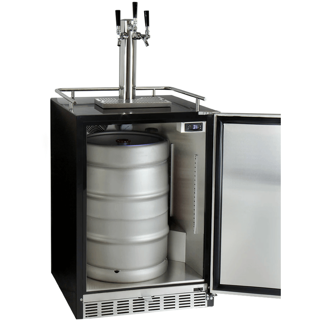 Kegco 24" Wide Stainless Steel Built-In Triple Tap Kegerator HK38BSU-L-3