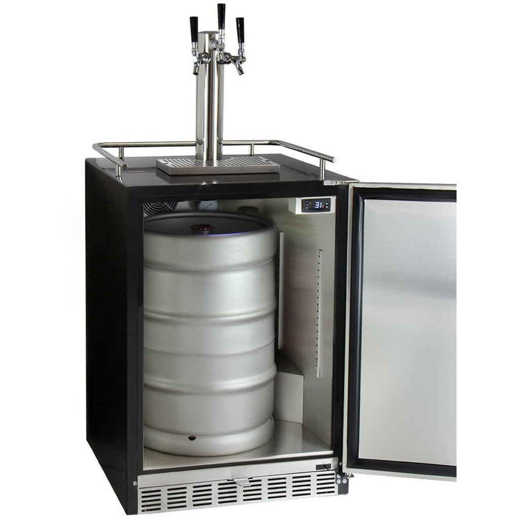 Kegco 24" Wide Stainless Steel Built-In Triple Tap Kegerator HK38BSU-3
