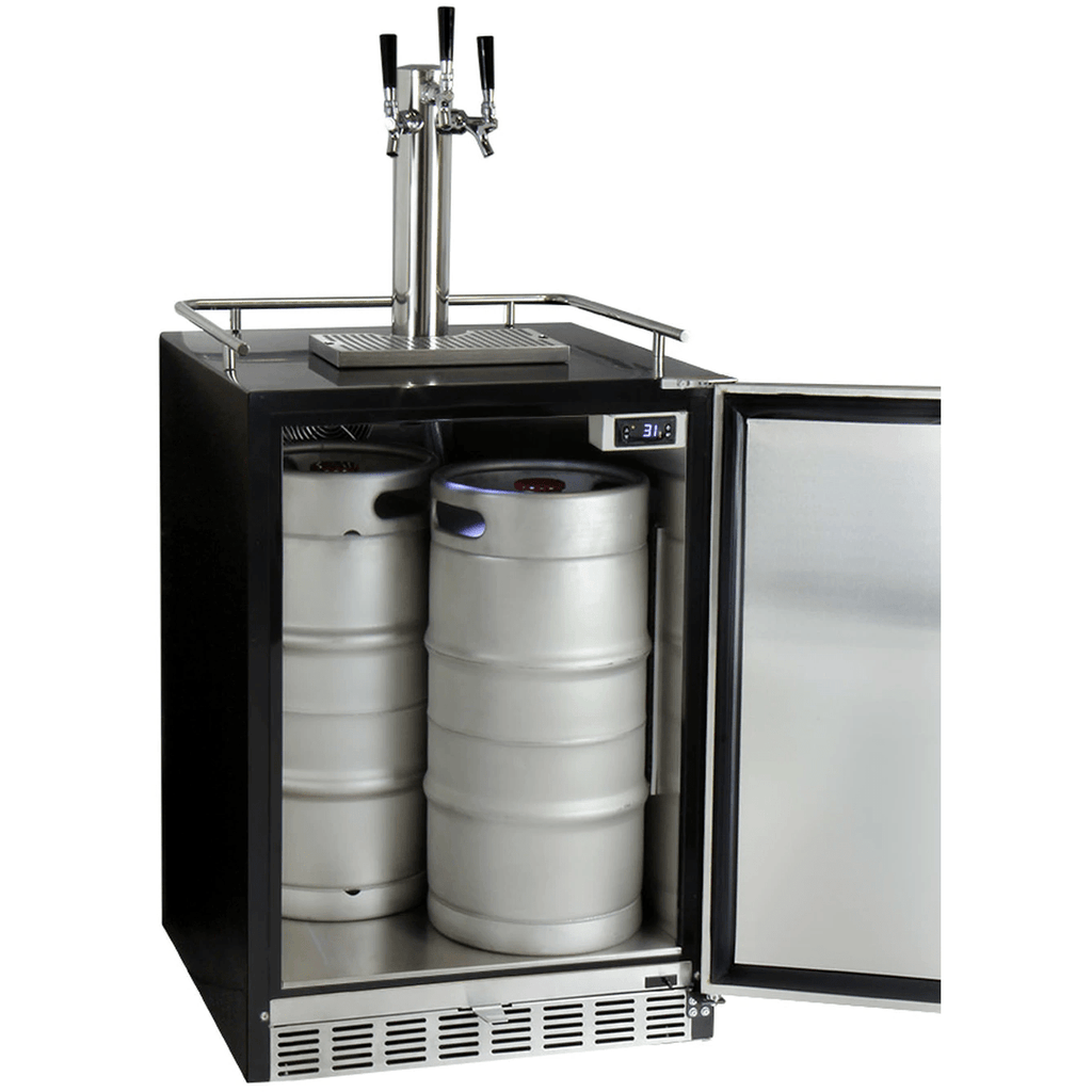 Kegco 24" Wide Stainless Steel Built-In Triple Tap Kegerator HK38BSU-L-3