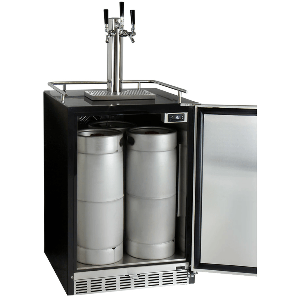 Kegco 24" Wide Stainless Steel Built-In Triple Tap Kegerator HK38BSU-L-3
