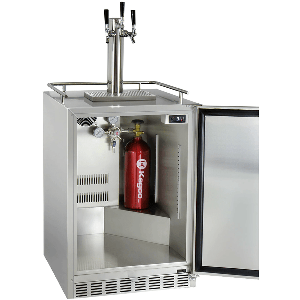 Kegco 24" Wide Stainless Steel Outdoor Built-In Triple Tap Kegerator HK38SSU-3