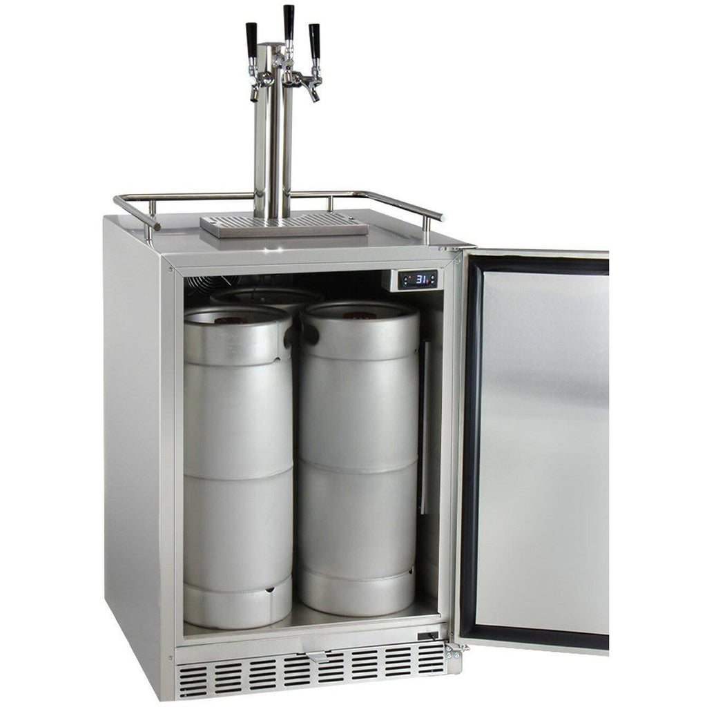 Kegco 24" Wide Stainless Steel Outdoor Built-In Triple Tap Kegerator HK38SSU-3