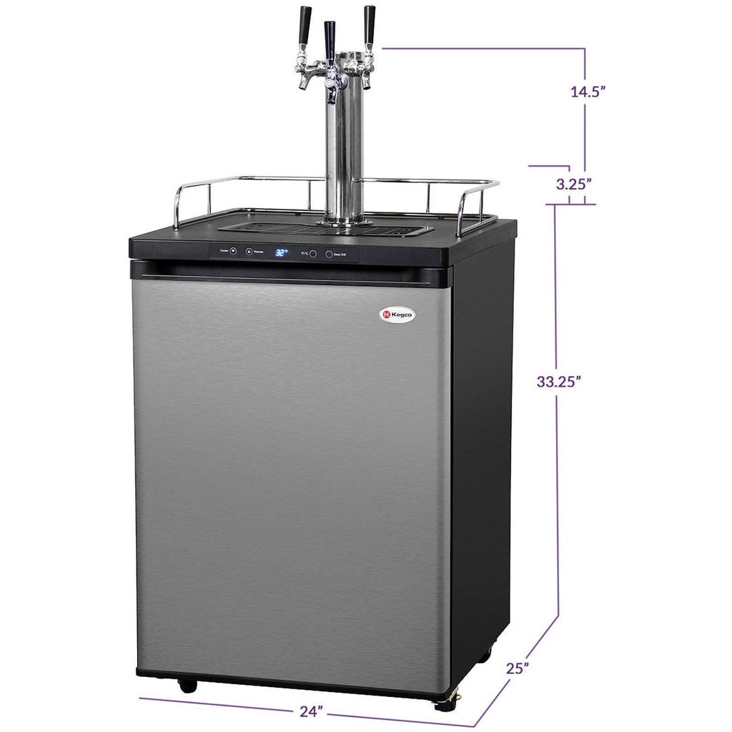 Kegco 24" Wide Homebrew Stainless Steel Triple Tap Kegerator HBK309S-3