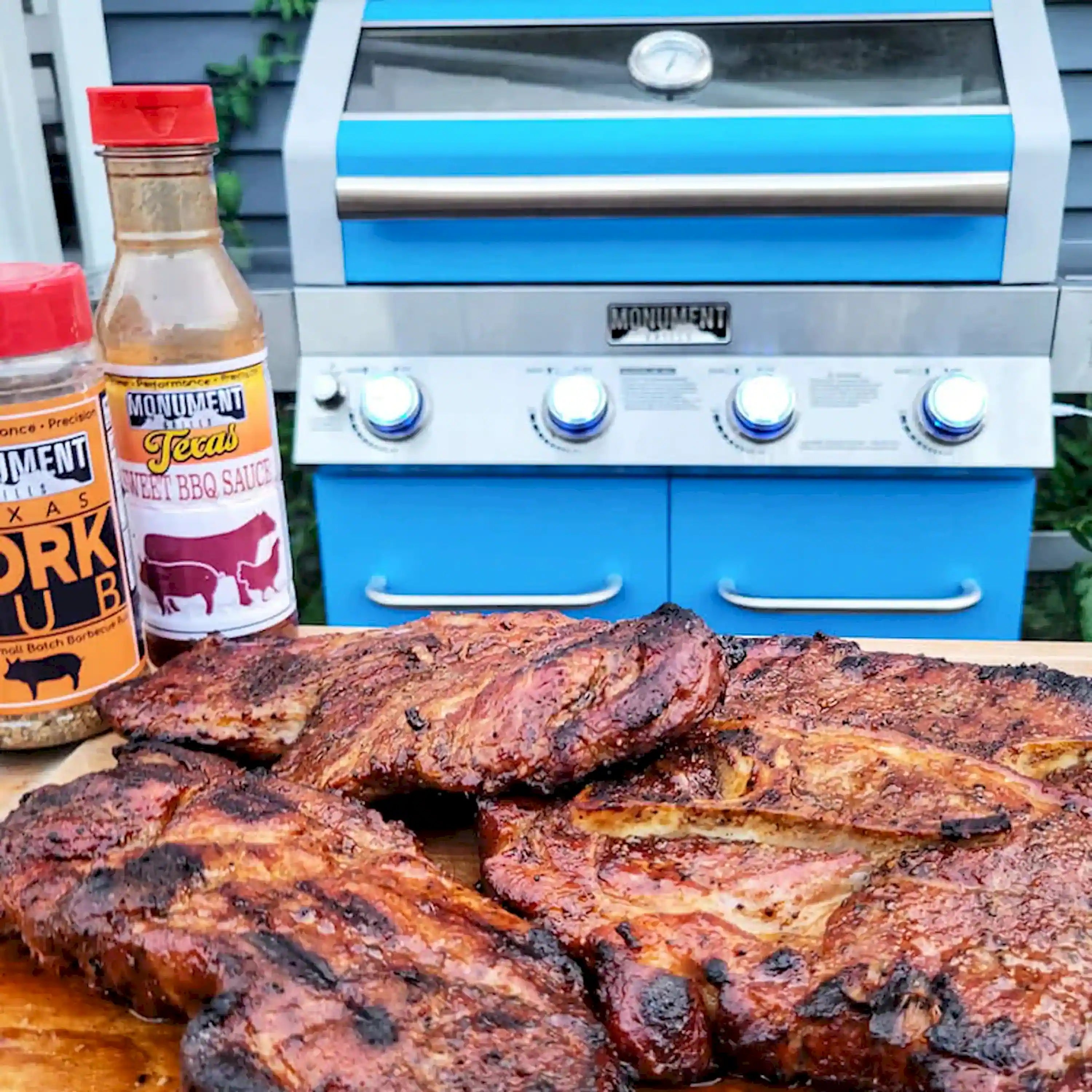 Monument Grills Classic 35633B Infrared Propane Gas Grill in Blue with 4 Burners