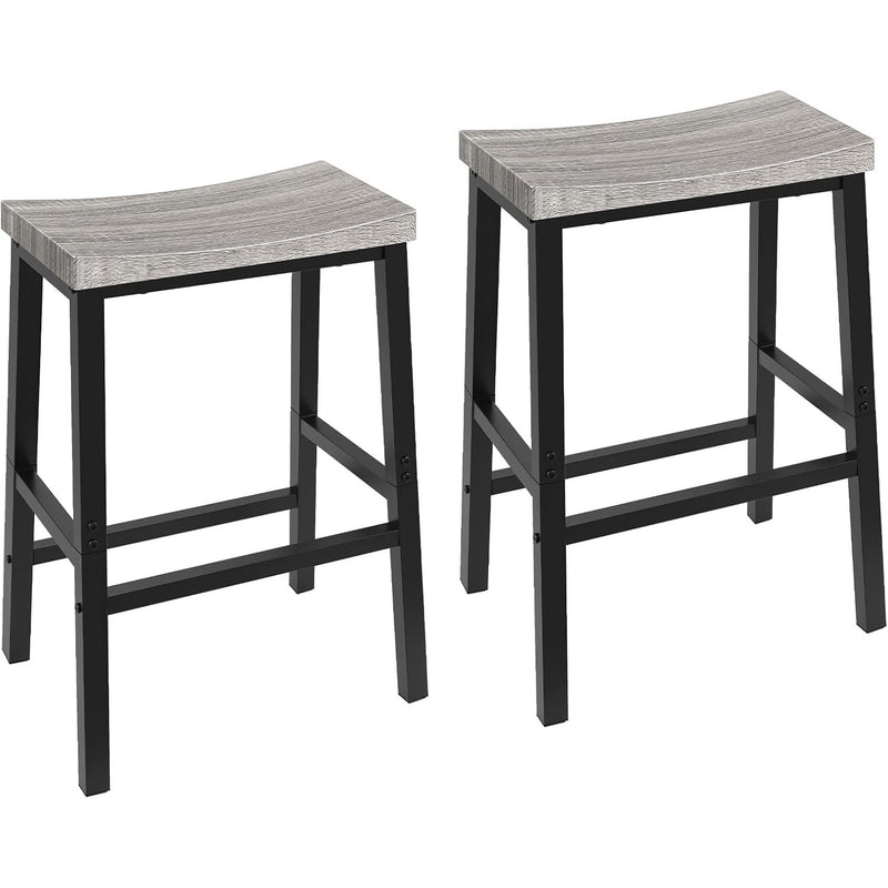 Set of 2 Saddle Bar Stools with Footrests – 24-Inch Industrial Counter Chairs for Kitchen or Dining Room