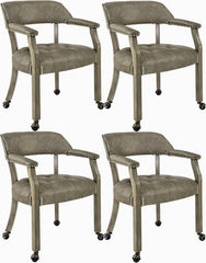 Image of Set of 4 Rolling Dining Chairs with Arms and Casters – Upholstered Accent Chairs for Dining or Game Tables