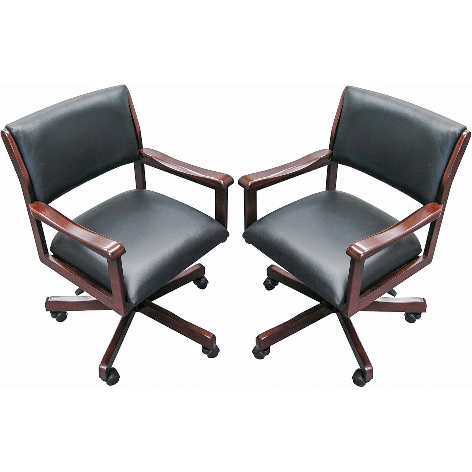 Set of 2 Rocker Swivel Game Chairs with Adjustable Height – Chestnut Wood Frame and Padded Seats