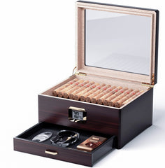 Image of Cedar Cigar Humidor Box with Drawer and Digital Hygrometer – Holds 50 Cigars