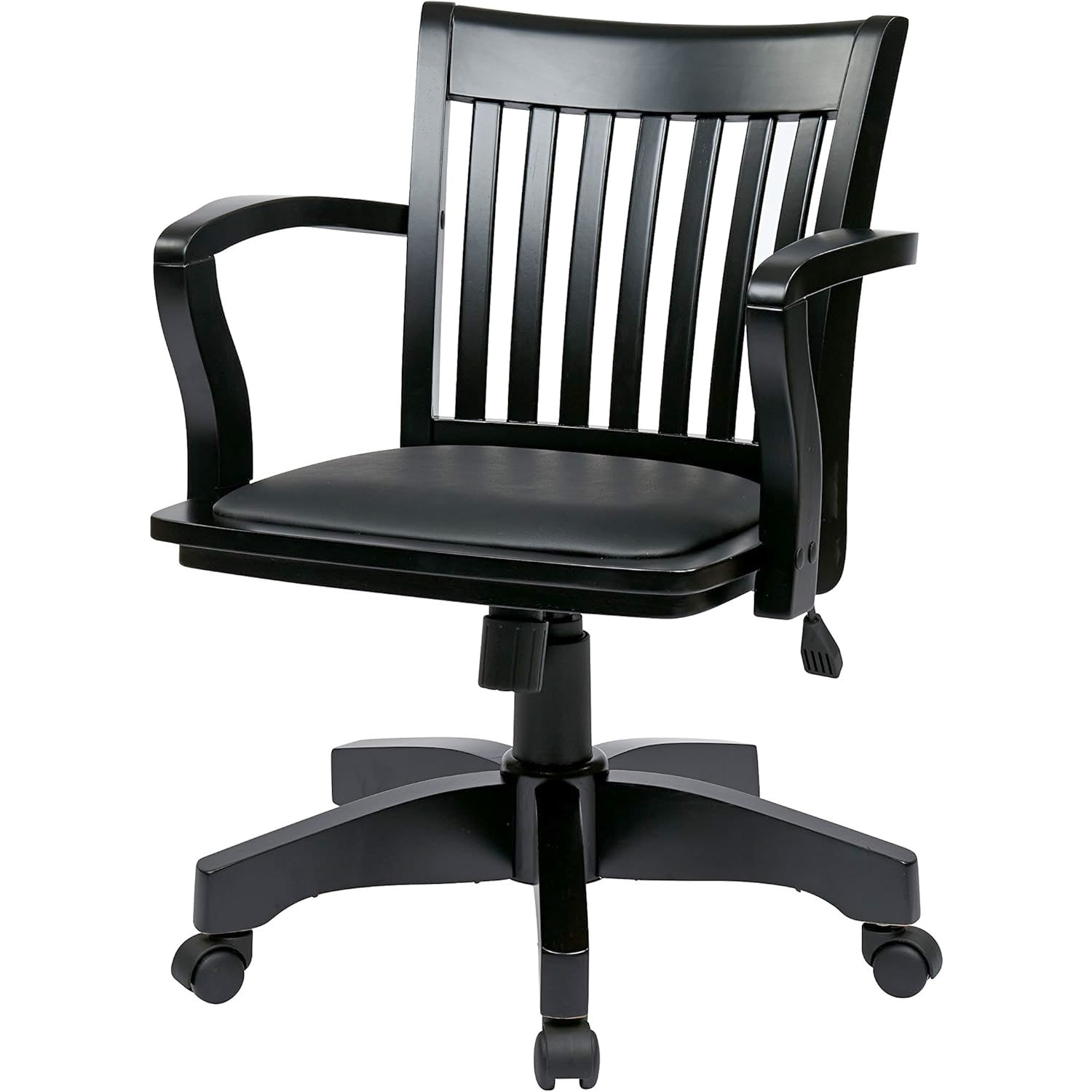 Deluxe Wood Banker's Desk Chair with Padded Seat and Adjustable Height – Classic Office Chair on Casters