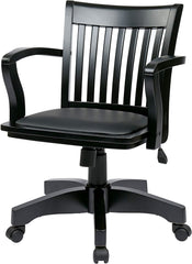 Image of Deluxe Wood Banker's Desk Chair with Padded Seat and Adjustable Height – Classic Office Chair on Casters