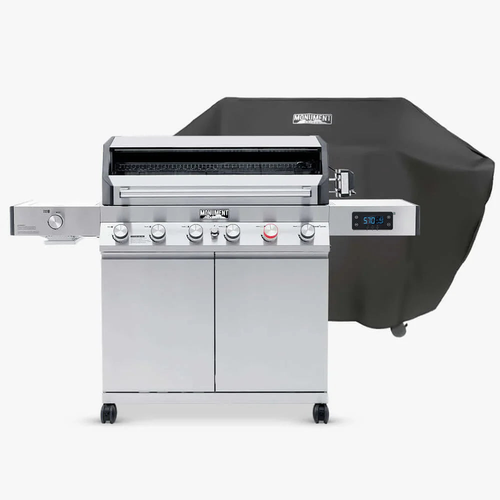 Monument Grills Denali 605Pro Smart Tech Propane Gas Grill in Stainless Steel with 6 Burners & Grill Cover