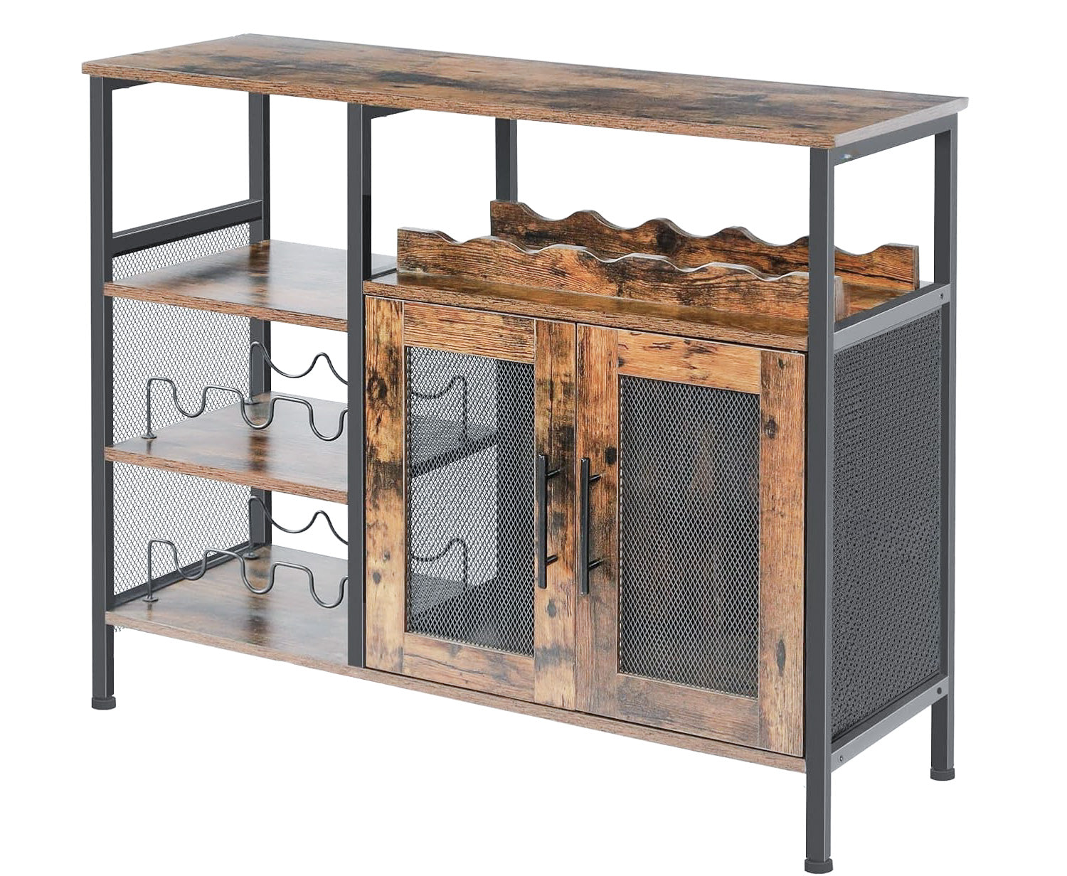 Rustic Wine Bar Cabinet with Detachable Wine Rack and Glass Holder – Industrial Coffee Bar Sideboard