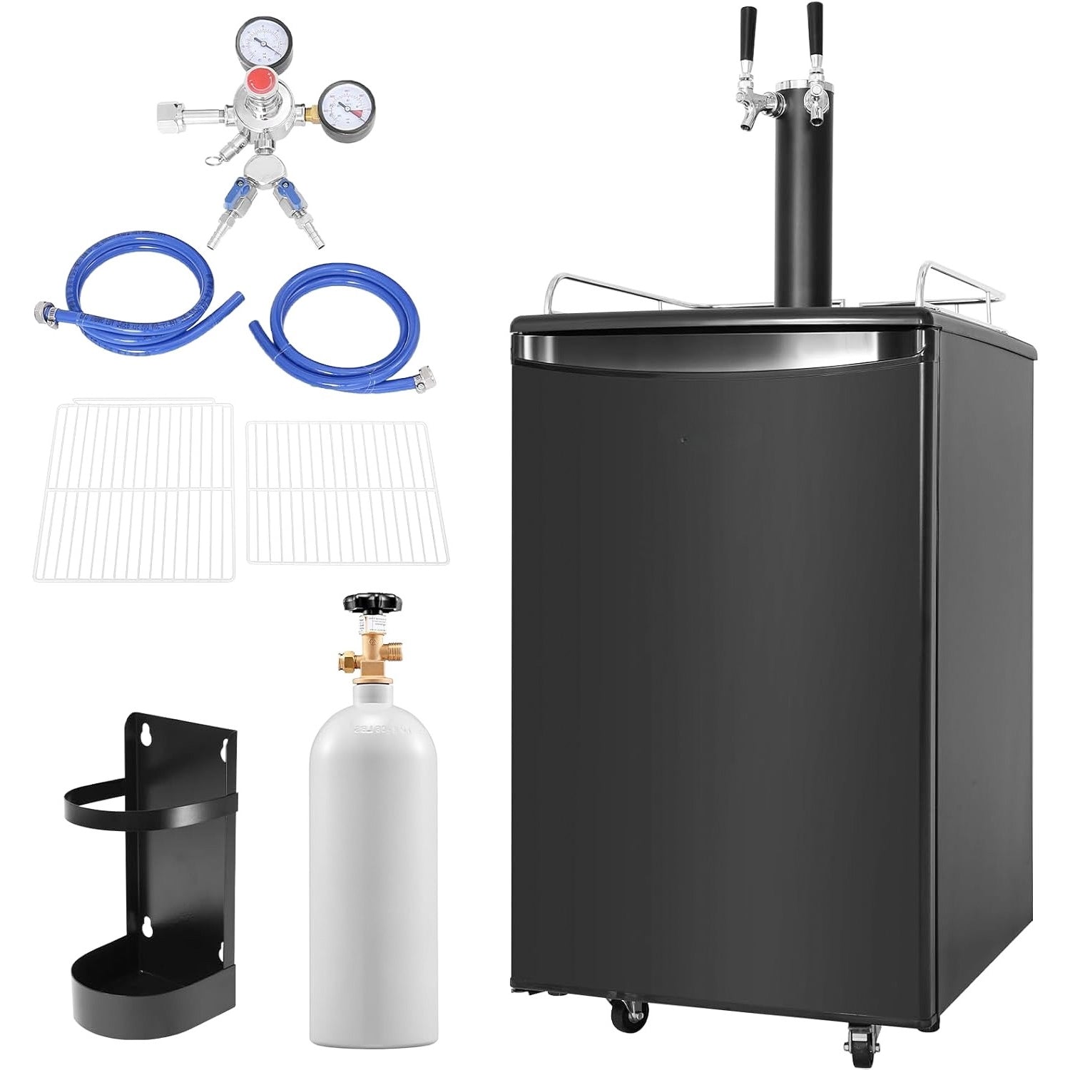 Dual Tap Beer Kegerator with CO₂ Tank – Full-Size Draft Dispenser for Home or Bar