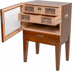 Walnut End Table Cigar Humidor with Cedar Trays and Glass Door – Large Capacity Storage