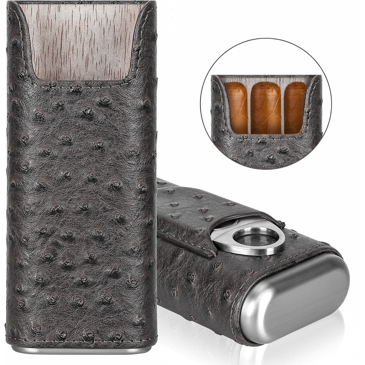 Leather Cigar Case with Cedar Lining and Cutter – Portable Travel Humidor Box