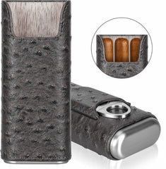 Image of Leather Cigar Case with Cedar Lining and Cutter – Portable Travel Humidor Box