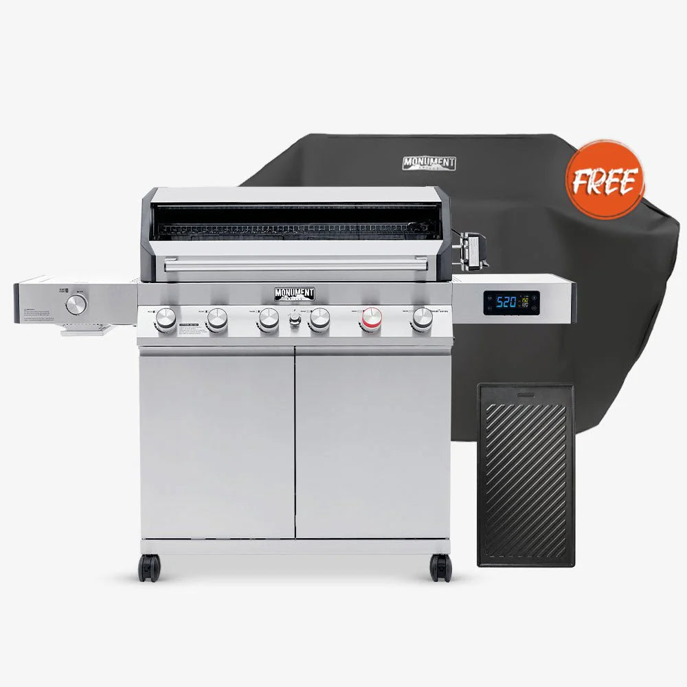 Monument Grills Denali 605Pro Smart Tech Propane Gas Grill in Stainless Steel with 6 Burners & Grill Cover