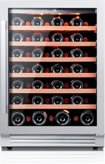 24" Wine Fridge – 54 Bottle Stainless Steel Cooler with LED Lighting and Adjustable Wooden Shelves