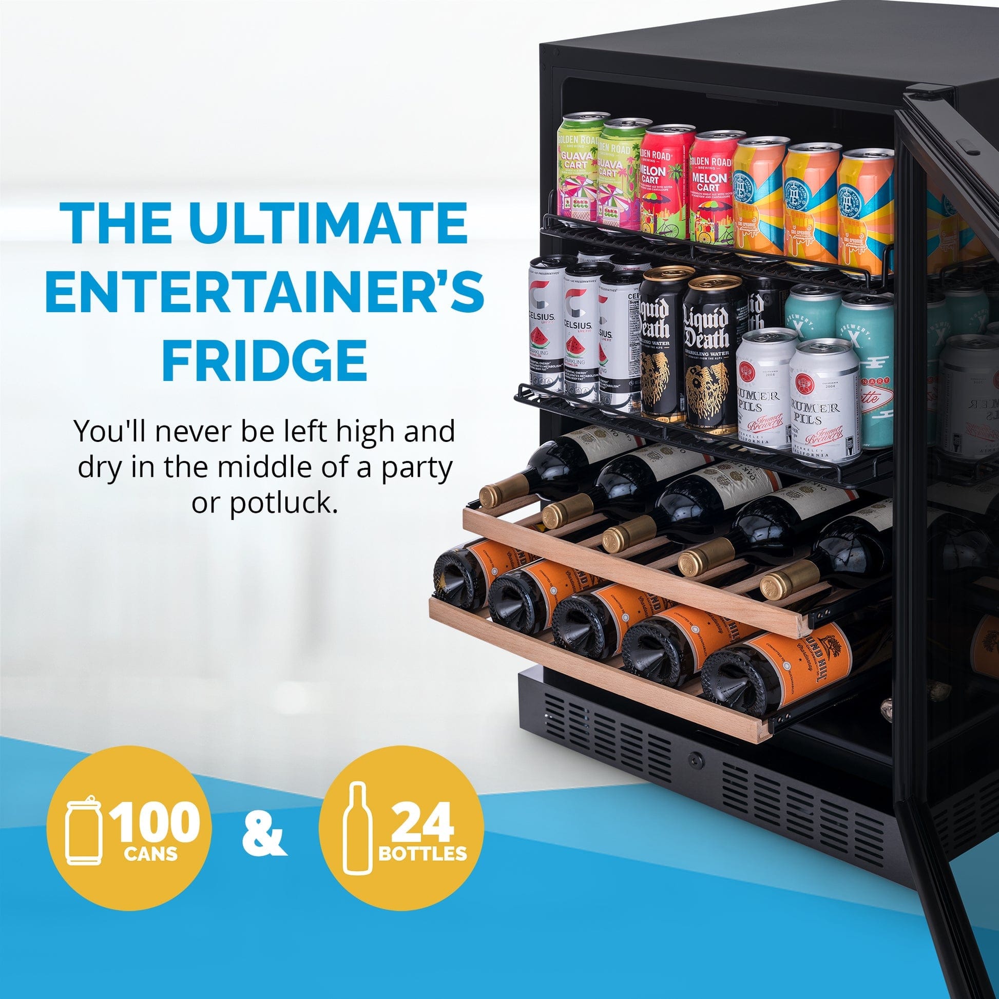 NewAir 100-Can 24-Bottle Dual Zone Black Beverage Fridge
