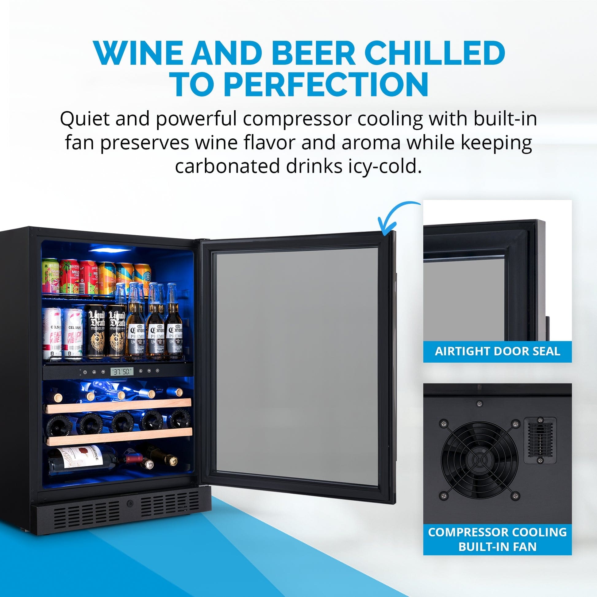 NewAir 100-Can 24-Bottle Dual Zone Black Beverage Fridge