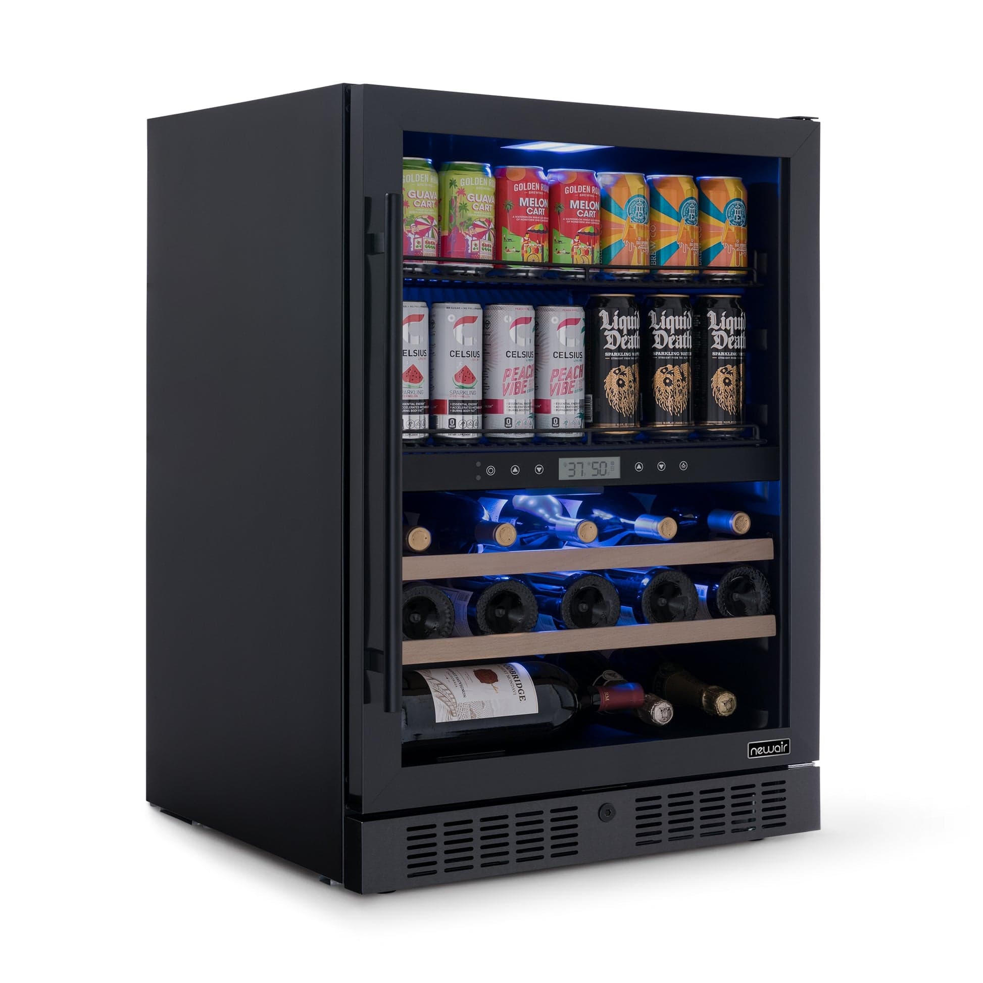NewAir 100-Can 24-Bottle Dual Zone Black Beverage Fridge