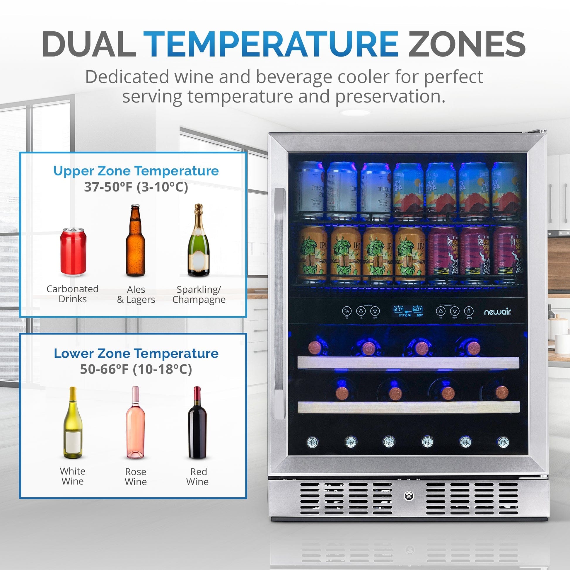 NewAir 70-Can Built-In Dual Zone Beverage Fridge AWB-400DB
