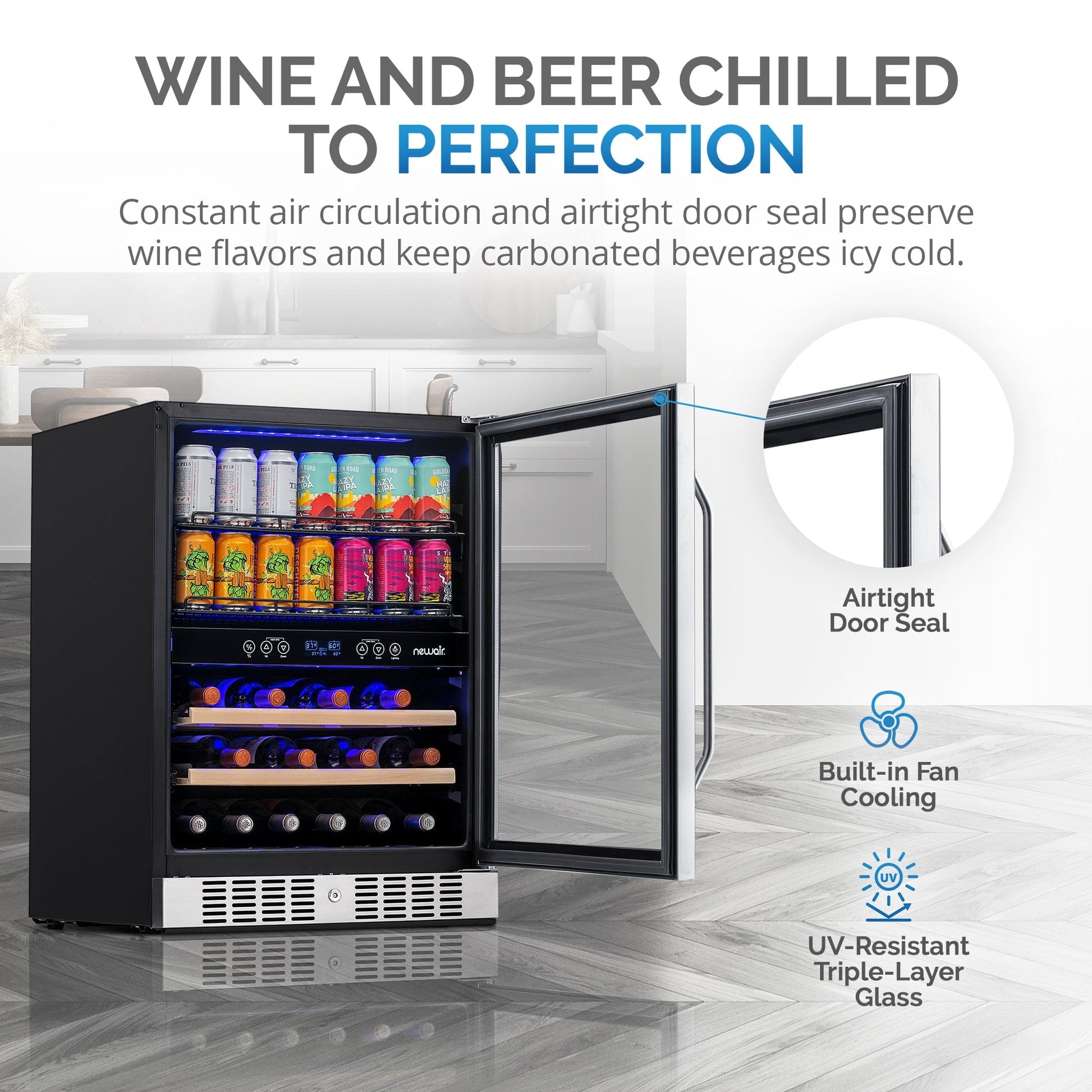 NewAir 70-Can Built-In Dual Zone Beverage Fridge AWB-400DB