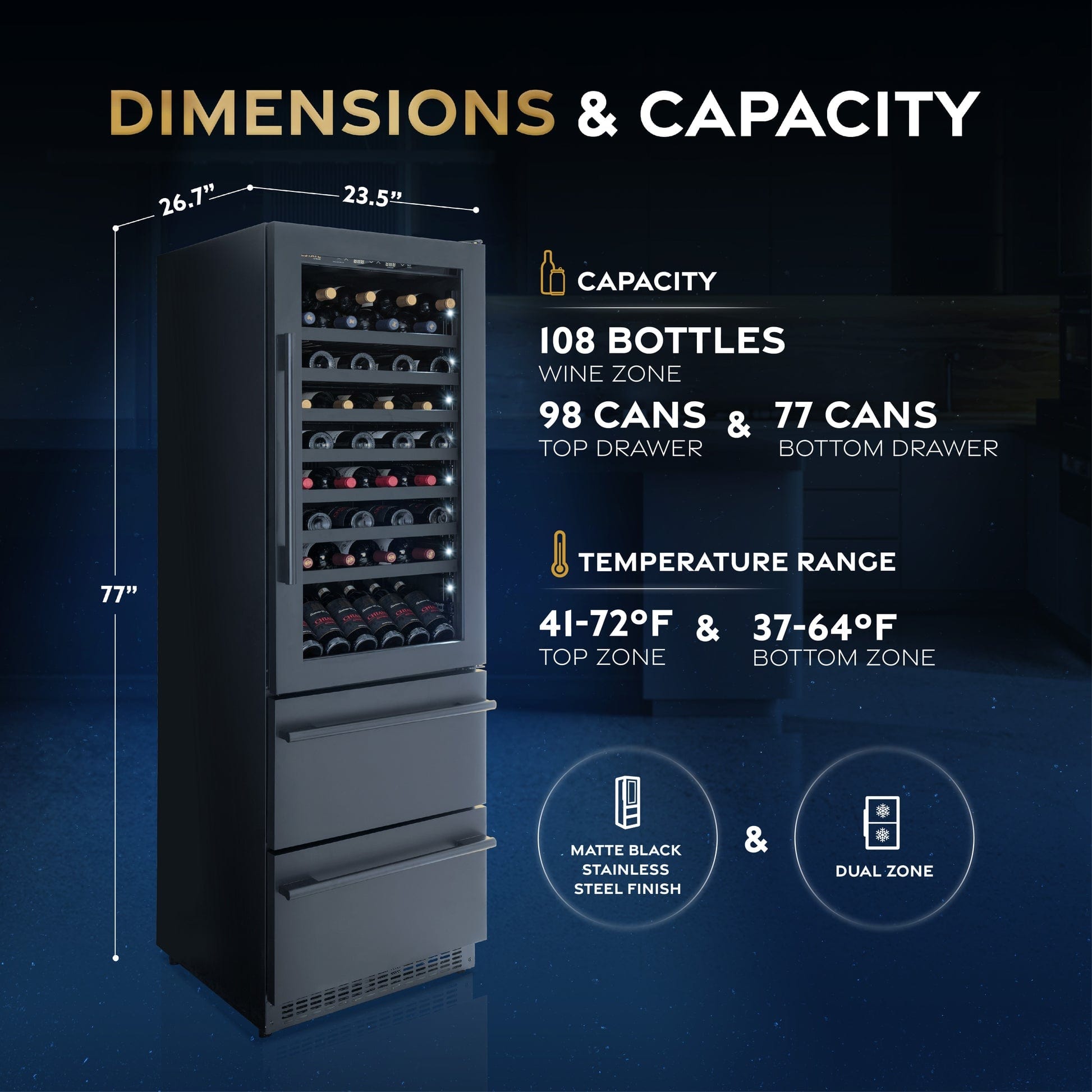 NewAir ESTATE 24" Black Dual Zone Wine Fridge & Beverage Center