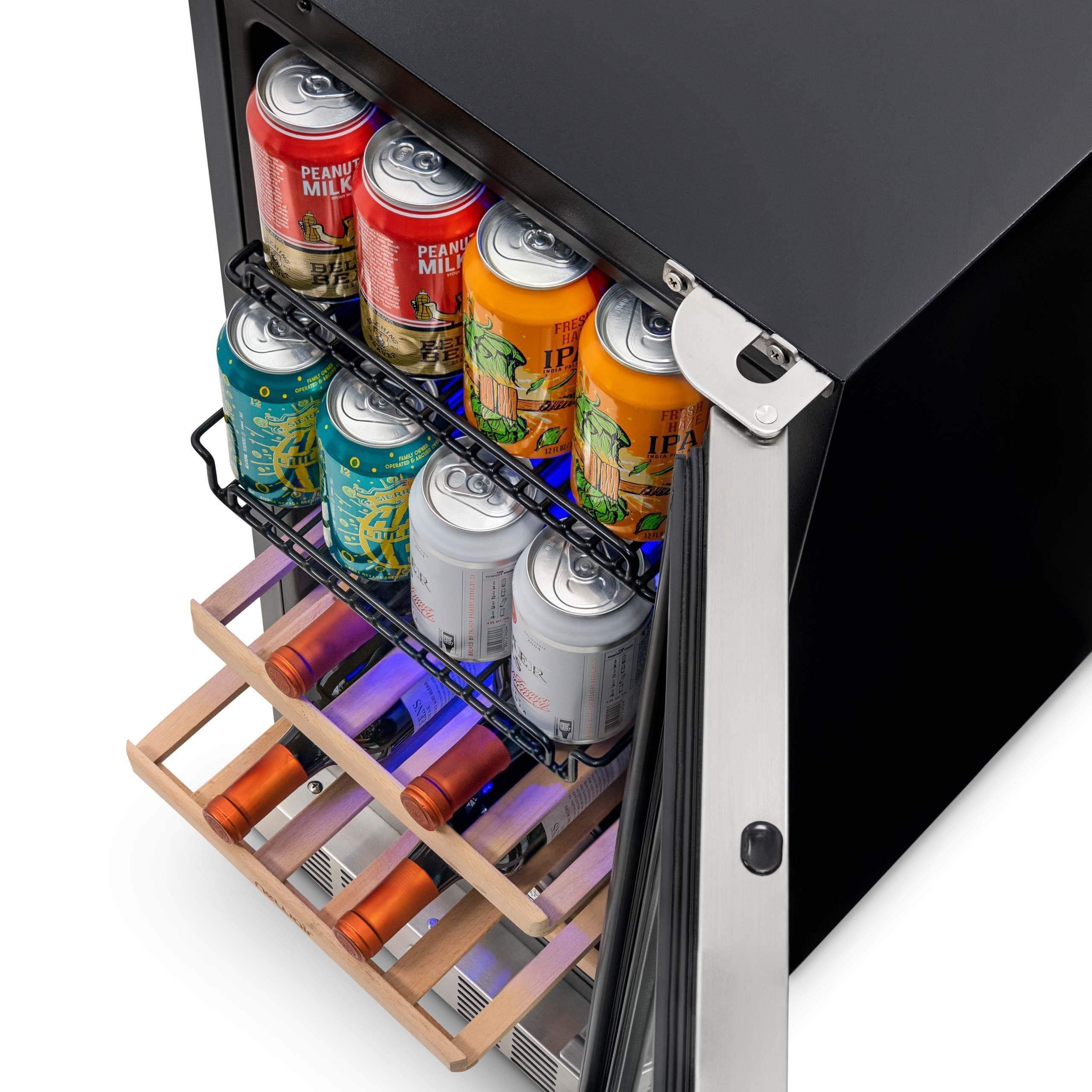 NewAir 15” Wide Premium Built-in 9 Bottle and 48 Cans Dual Zone Wine and Beverage Fridge NWB057SS00