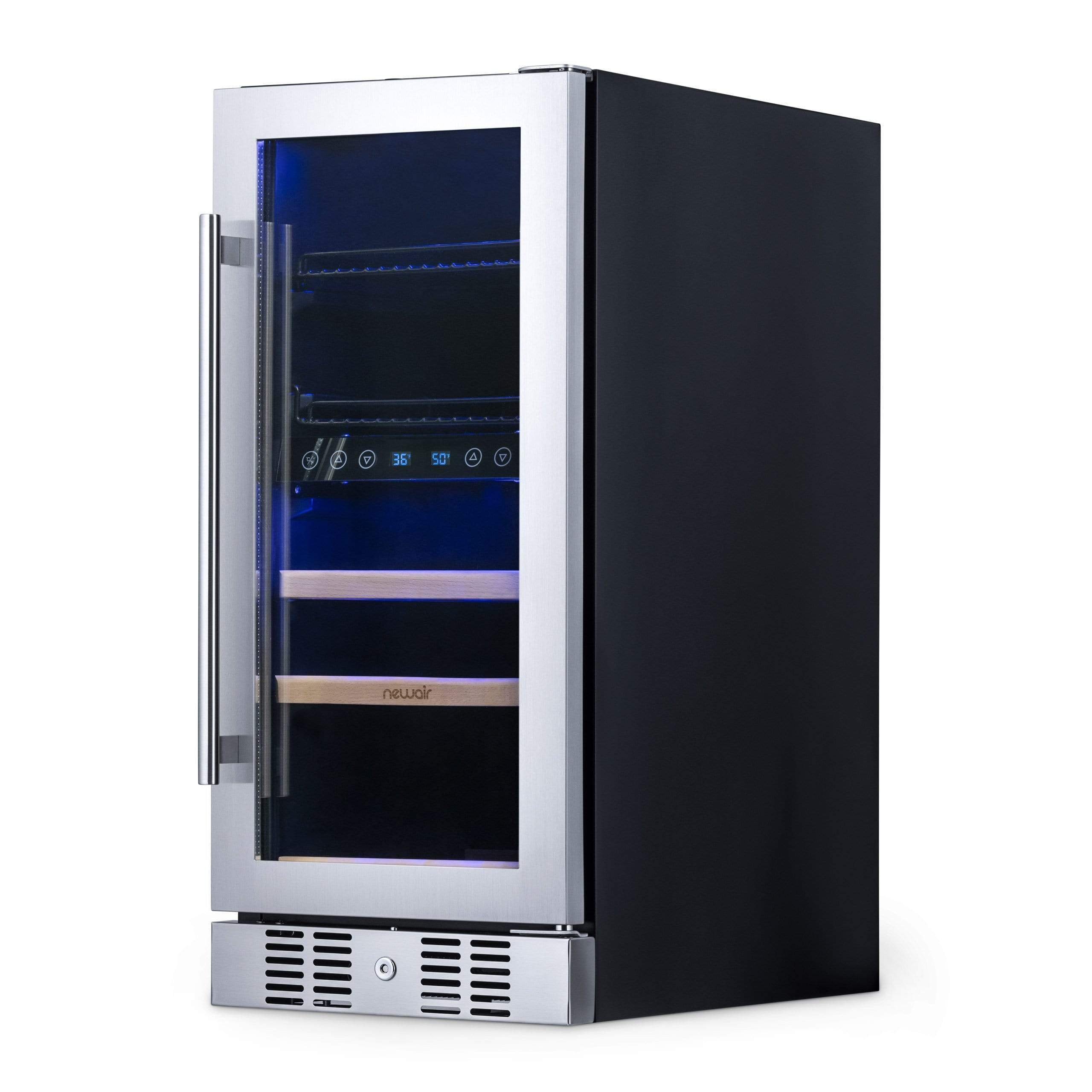 NewAir 15” Wide Premium Built-in 9 Bottle and 48 Cans Dual Zone Wine and Beverage Fridge NWB057SS00
