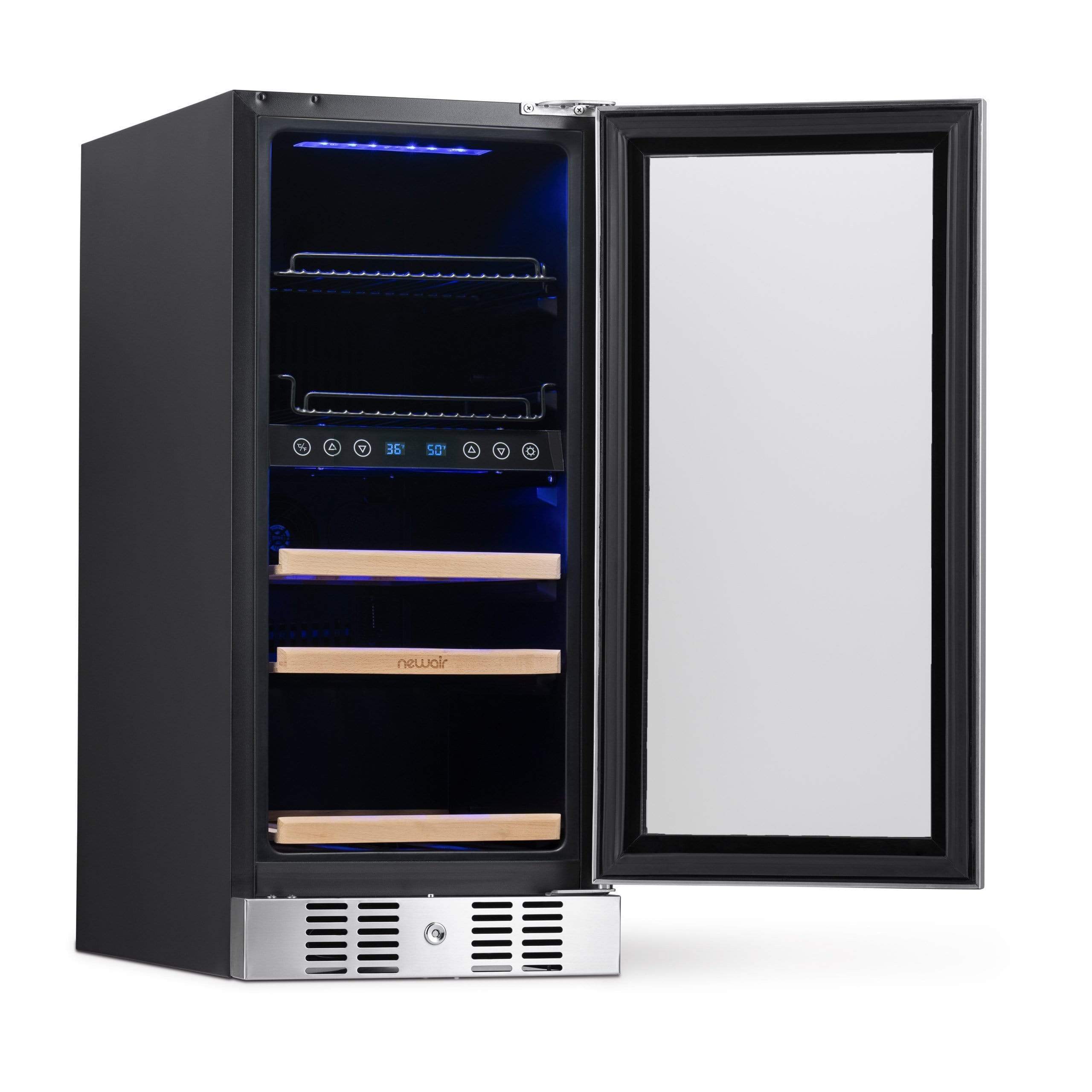 NewAir 15” Wide Premium Built-in 9 Bottle and 48 Cans Dual Zone Wine and Beverage Fridge NWB057SS00