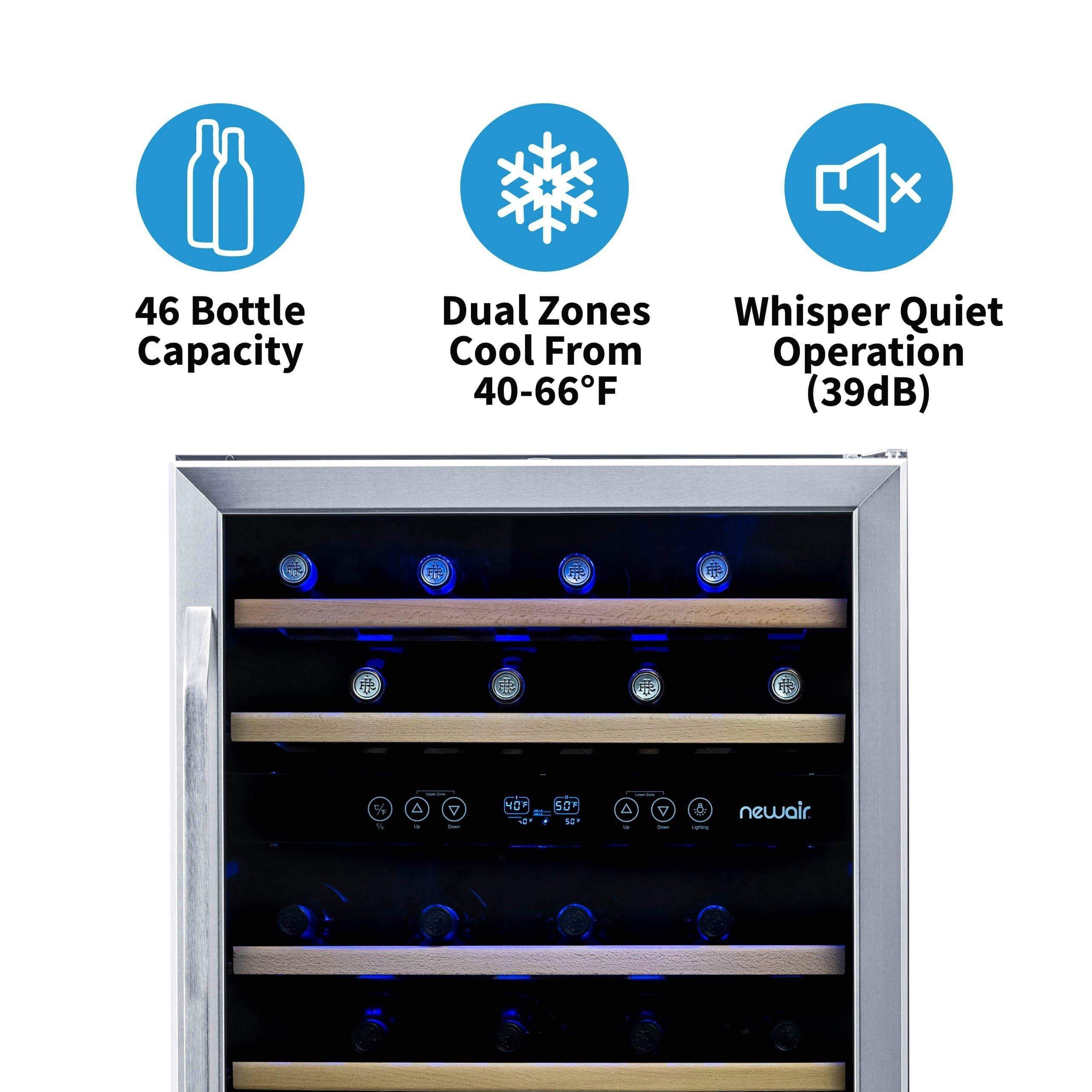 NewAir 24” Wide Built-in 46 Bottle Dual Zone Wine Refrigerator AWR-460DB