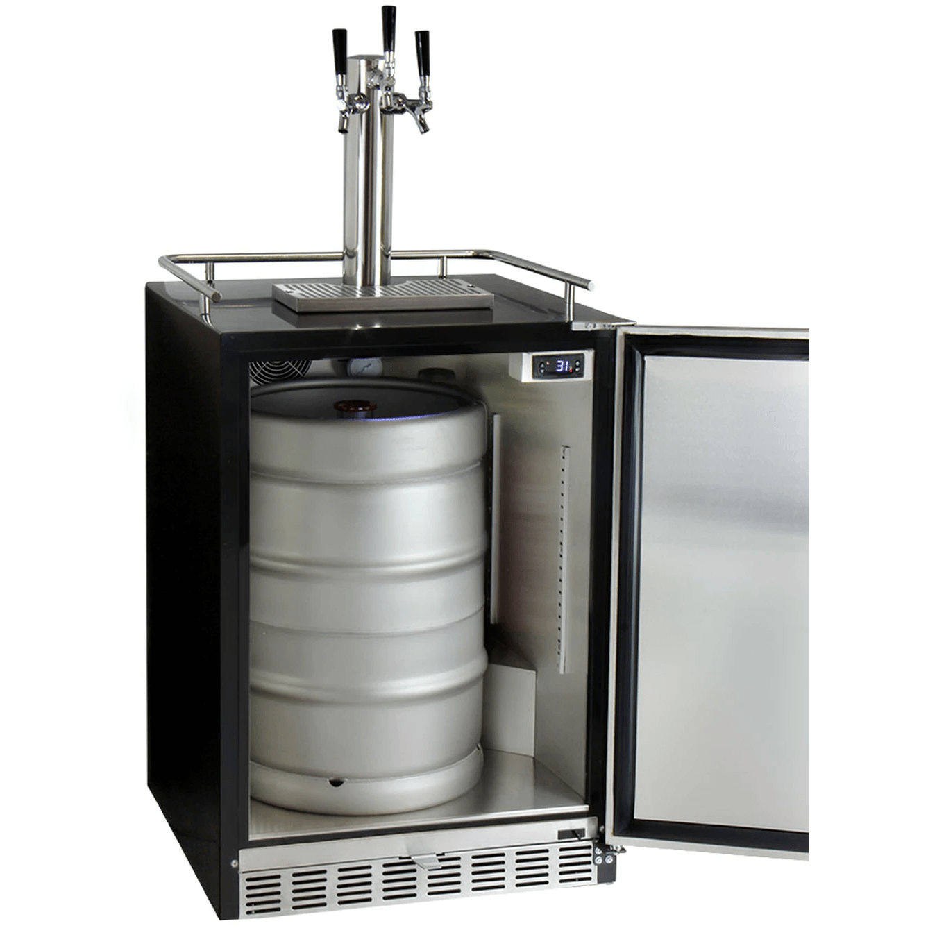 Kegco 24" Wide Stainless Steel Built-In Triple Tap Kegerator HK38BSU-L-3