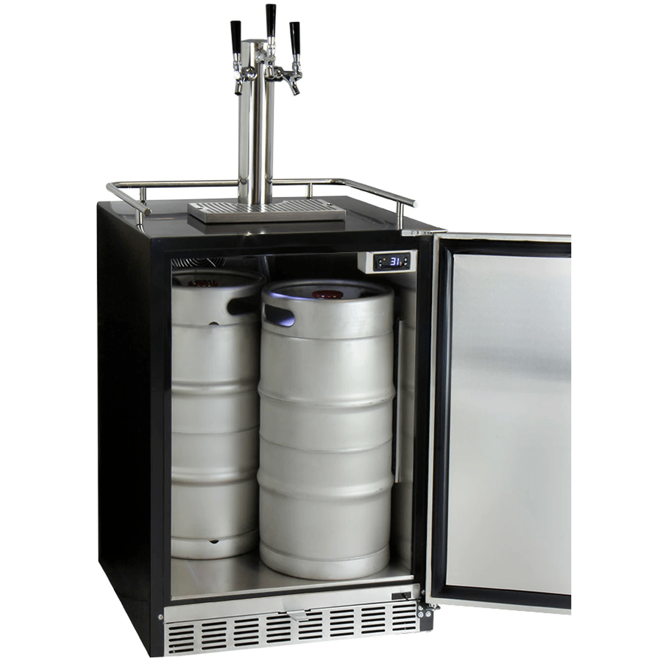 Kegco 24" Wide Stainless Steel Built-In Triple Tap Kegerator HK38BSU-L-3