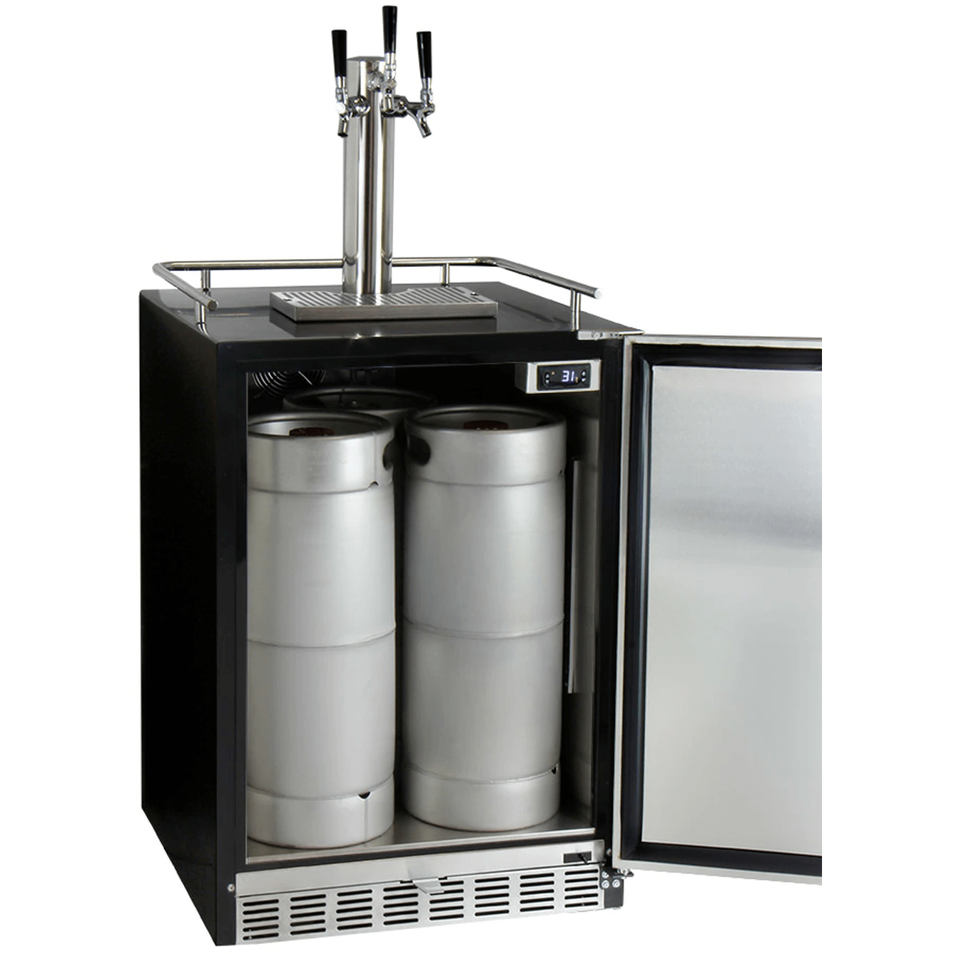 Kegco 24" Wide Stainless Steel Built-In Triple Tap Kegerator HK38BSU-L-3