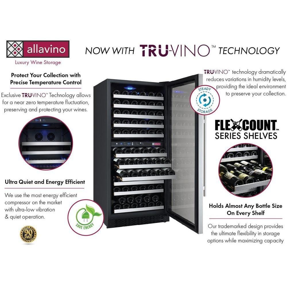 Allavino 24" Wide FlexCount II Tru-Vino 121 Bottle Dual Zone Wine Refrigerator VSWR121-2SR20