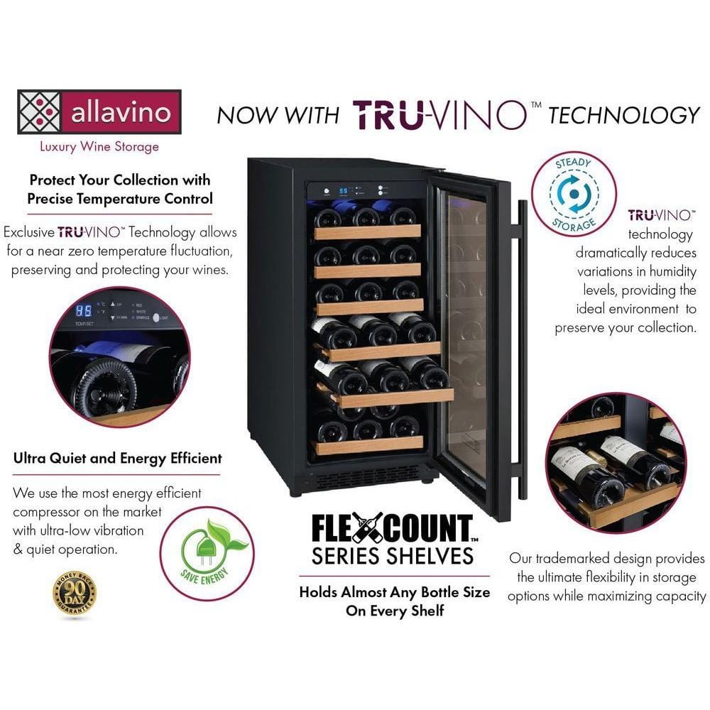 Allavino 15" Wide FlexCount II Tru-Vino 30 Bottle Single Zone Wine Refrigerator VSWR30-1BR20