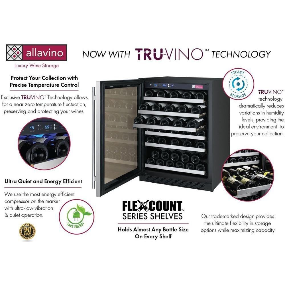 Allavino 24" Wide FlexCount II Tru-Vino 56 Bottle Single Zone Wine Refrigerator VSWR56-1SL20