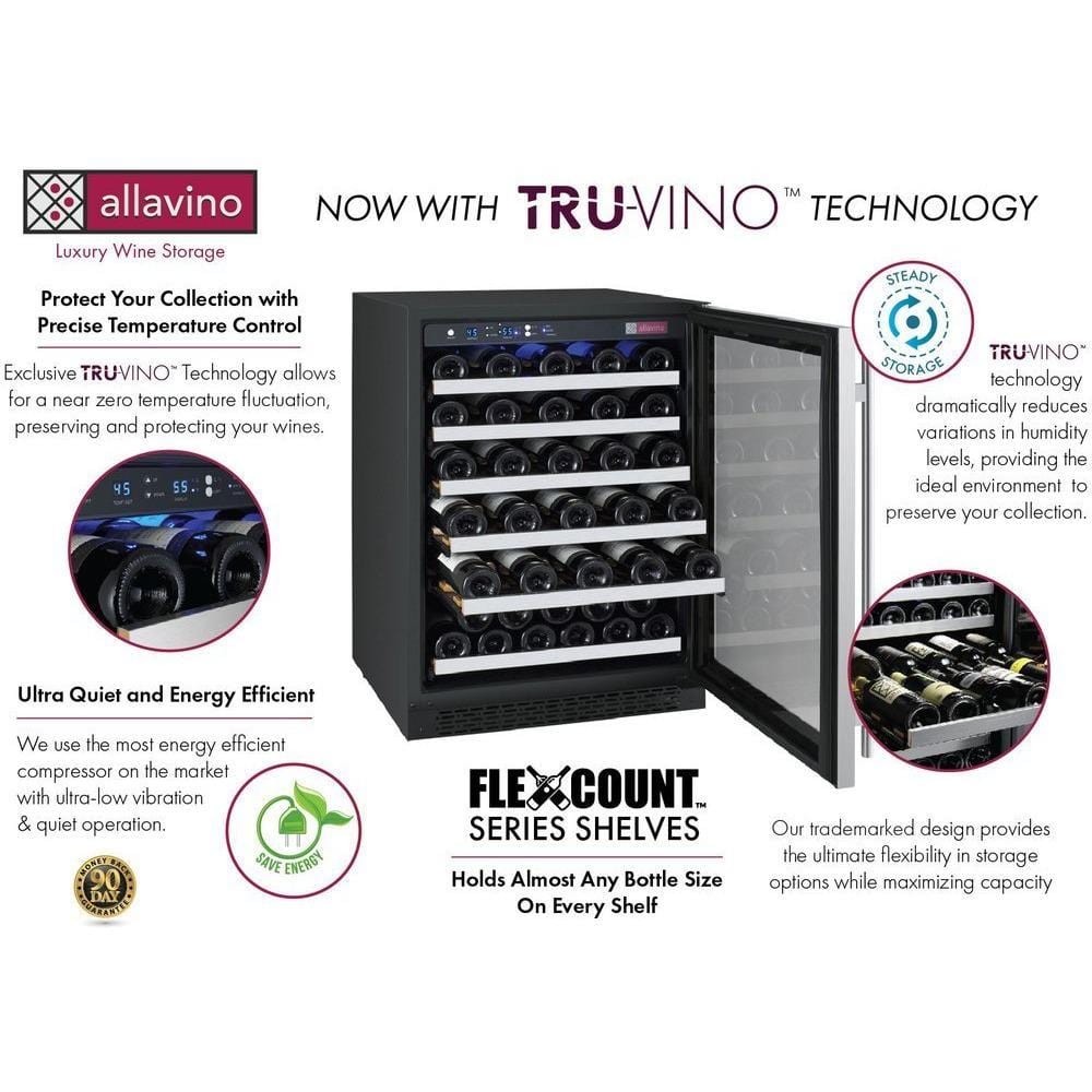 Allavino 24" Wide FlexCount II Tru-Vino 56 Bottle Single Zone Wine Refrigerator VSWR56-1SR20