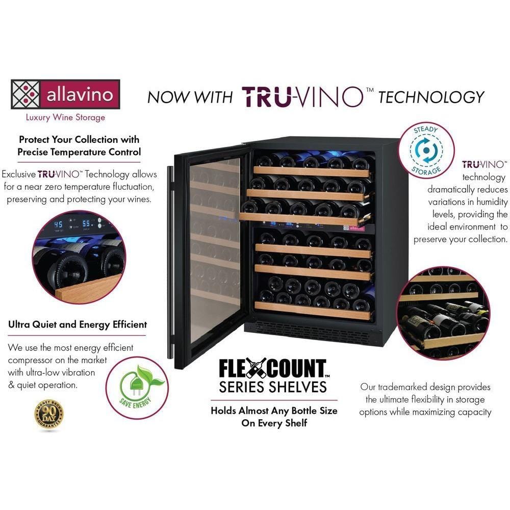 Allavino 24" Wide FlexCount II Tru-Vino 56 Bottle Dual Zone Wine Refrigerator VSWR56-2BL20