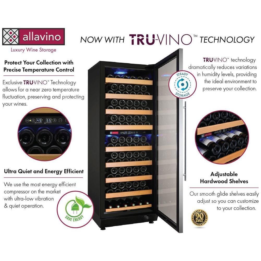 Allavino 24" Wide Vite II Tru-Vino 99 Bottle Dual Zone Wine Refrigerator YHWR99-2SR20
