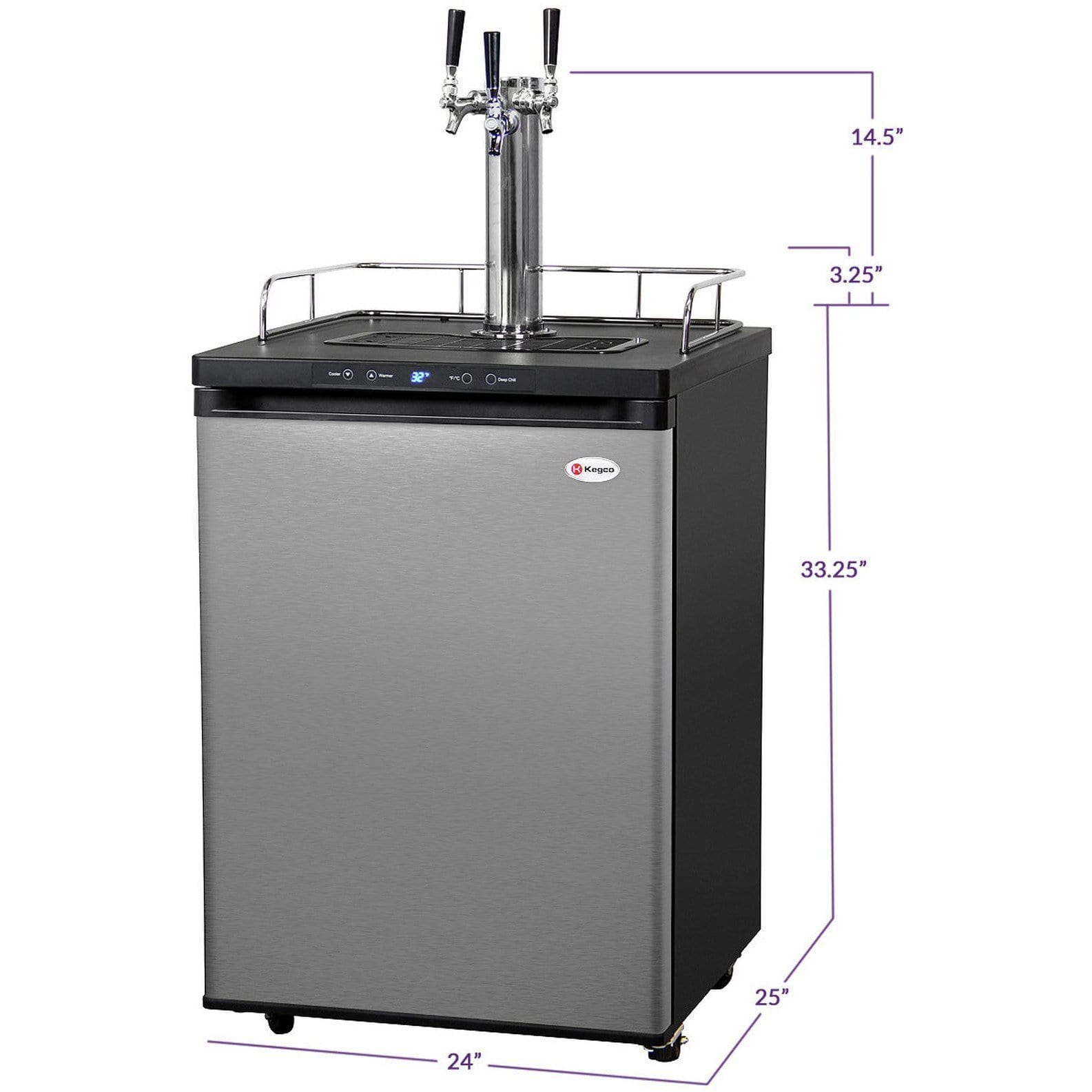Kegco 24" Wide Homebrew Stainless Steel Triple Tap Kegerator HBK309S-3